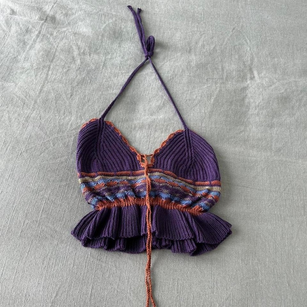 Nwt purple knit fairy halter crop top by cider size‎ medium
